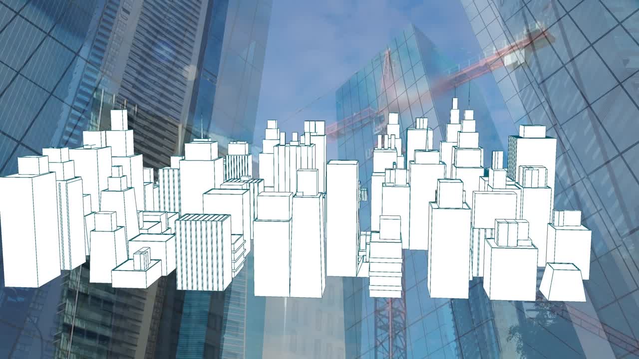Animação de modelo 3D de cidade sobre paisagem urbana