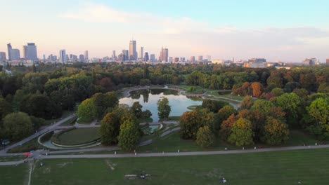 high skyscrapers of warsaw city, aerial drone view