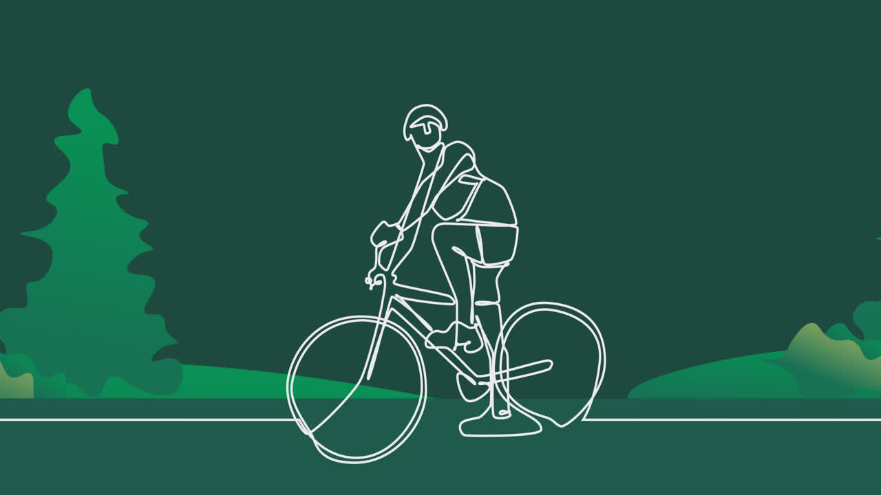 Animation of drawing of female cyclist over trees