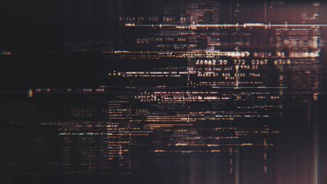 futuristico astratto de-focus che scorre matrice di dati, telemetria e numeri di crittografia visualizzati con simulazione di particelle per display head-up in sfondo loop ambiente cyber spazio