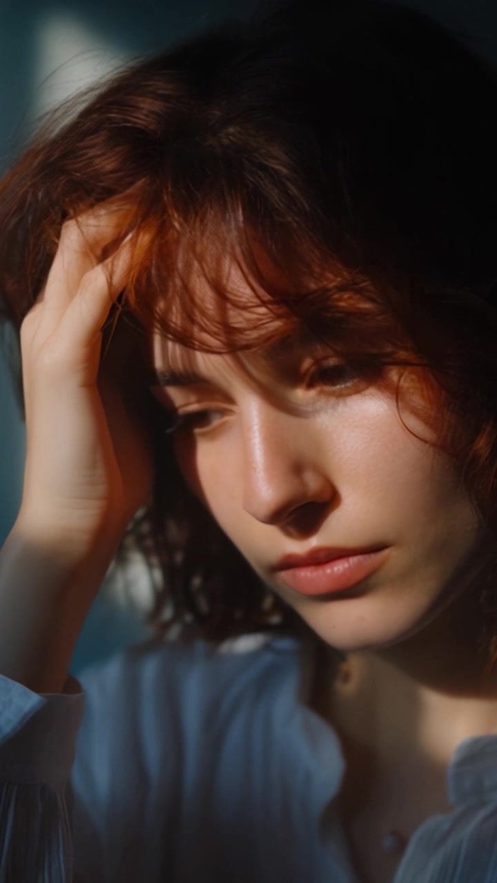 Un Momento di Riflessione: Catturare Emozione e Riflessione in Due Cornici di Introspezione con una Giovane Donna Pensierosa in Luce Naturale.
