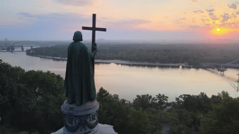 ukraine, kiev in the morning at dawn - monument to vladimir the great