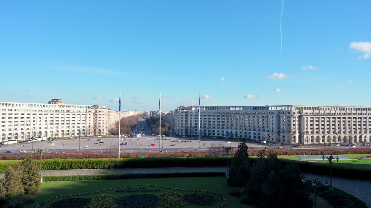 Aerial view of the Constitution Square in Bucharest, Romania