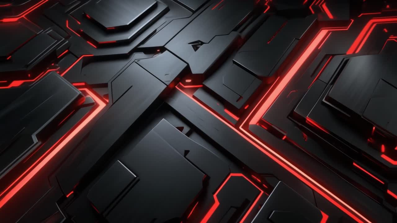 Dark Futuristic Geometric Pattern with Red Glowing Lines