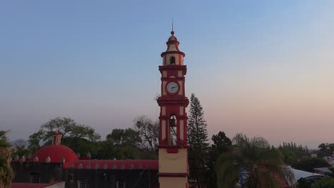 parroquia de tlaltenango clock tower with sunset colors, aerial view