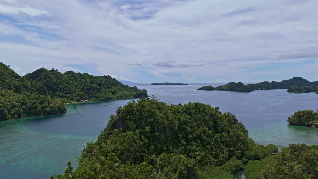 Drone view Island hopping around Dinagat Island and its tropical islets. Philippines