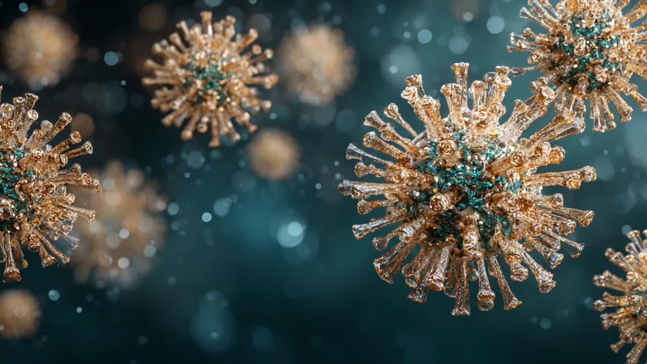 Intricate Visualization of Microscopic Virus Structures, Capturing the Complex Details and Aesthetic Beauty of Pathogen Forms Under High Magnification