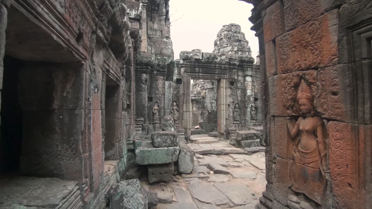 Carves stones of Angkor Wat, Siem Reap, Cambodia. Beautiful ruins at the temple complex