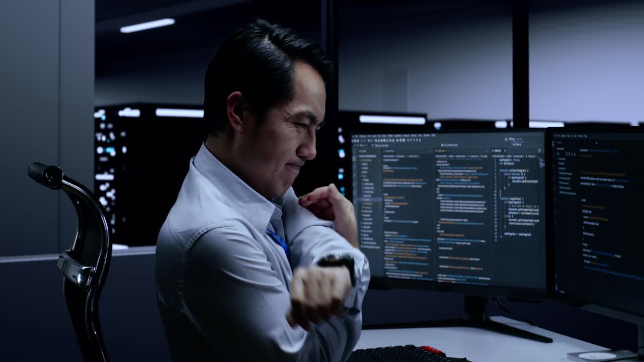 programador que se estira en el turno de noche