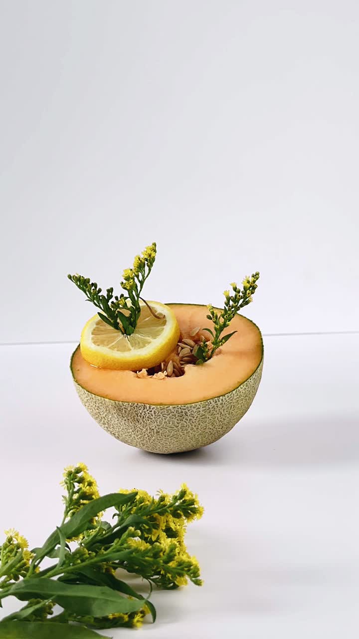 Cantaloupe and Lemon with Flowers