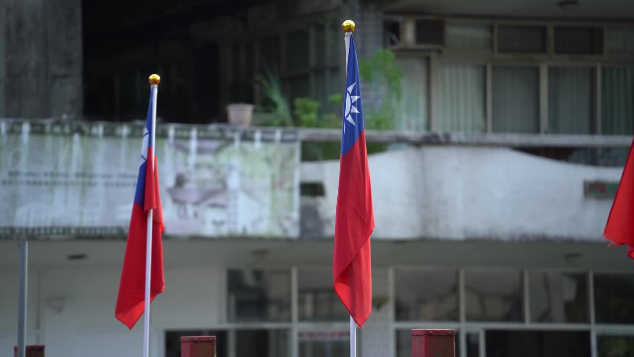 The National Flag of Taiwan on the bridges of Wulai District