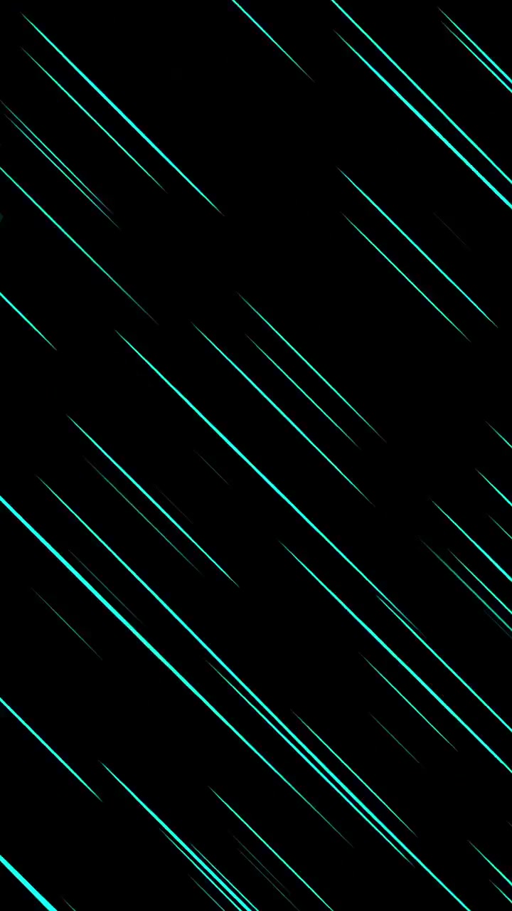 Thin diagonal cyan anime speed lines moving fast on black background, seamless loop, vertical format
