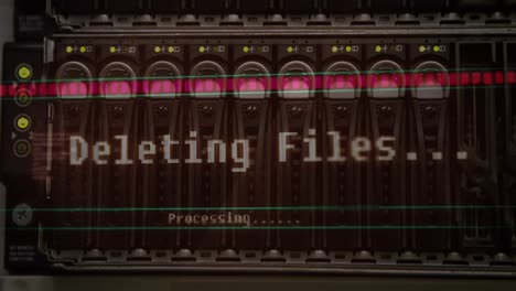 animación del procesamiento de datos en un primer plano del servidor informático