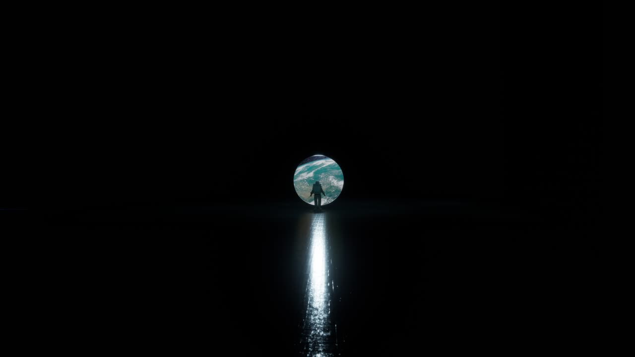 Astronaut Contemplating Earth From A Dark Space Station Window