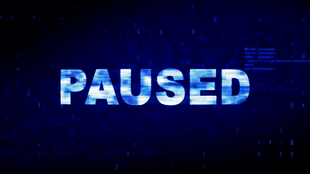 Paused Text Digital Noise Twitch Glitch Distortion Effect Error Animation.