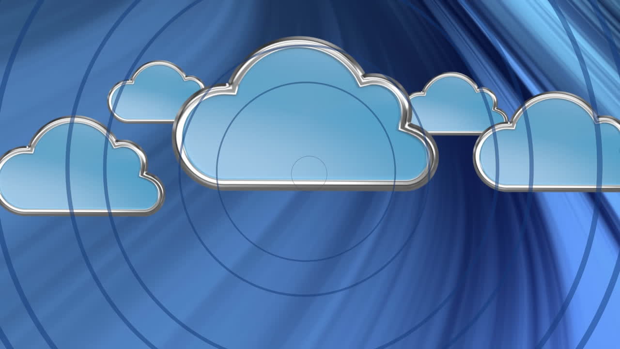 animación de círculos y nubes sobre un patrón abstracto en el fondo