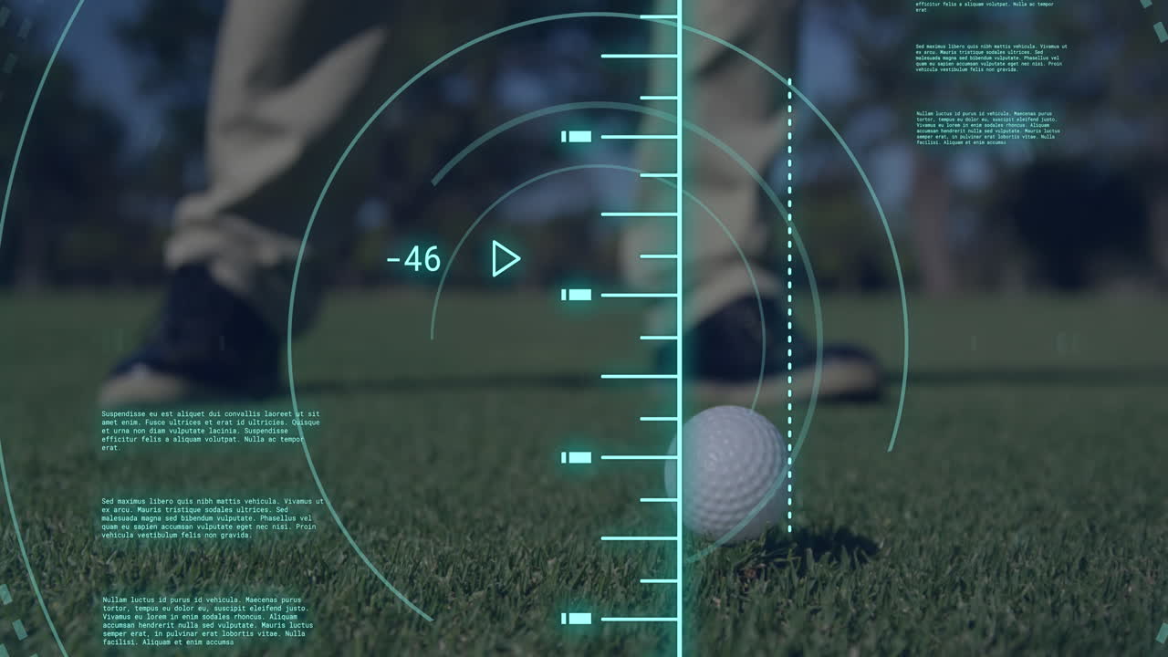 골프를 치는 백인 남성의 스캔과 데이터 처리 애니메이션