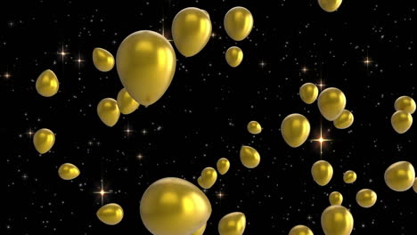 animación de globos dorados volando sobre las estrellas sobre fondo negro