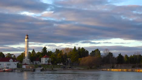 Establishing-shot-of-the-Coast-Guard-station-and-lighthouse-at-Sturgeon-Bay-Wisconsin