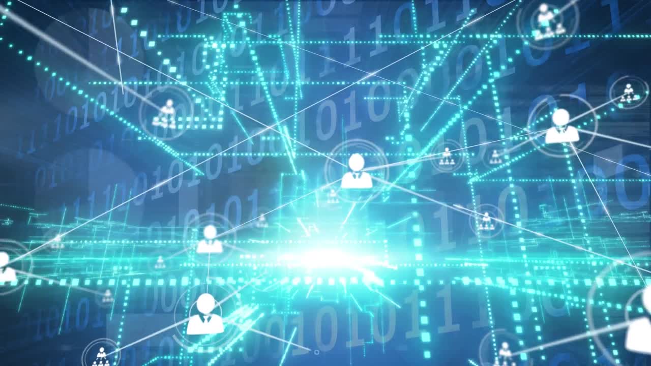 파란색과 검은색 공간에서 데이터 처리를 통해 손 바이오닉 보안 시스템의 애니메이션