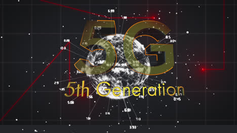 texto 5g y rastros de luz contra el globo de la red de conexiones en fondo negro