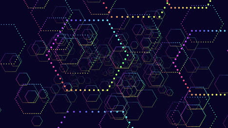 flying random rainbow neon hexagons in dark galaxy