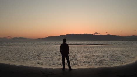 happy traveler enjoying sunset on beach