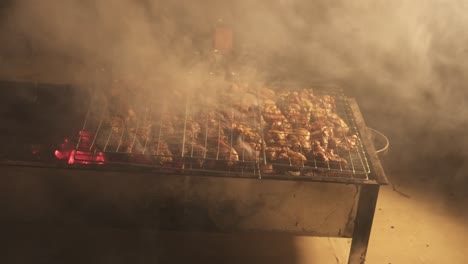 home made tasty barbecue on fire