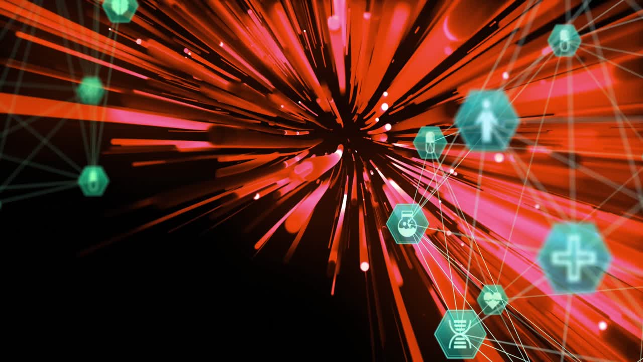 animación de conexiones y líneas rojas sobre fondo negro