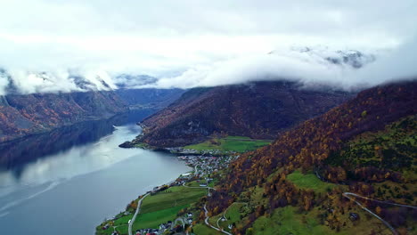 scenic aerial view of norwegian village aurland, europe