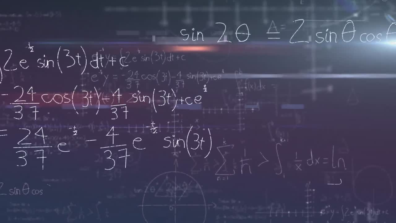 Mathematical equations over animate background.
