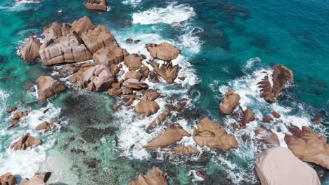 aerial view of anse marron with its famous granite rock formations and natural pools