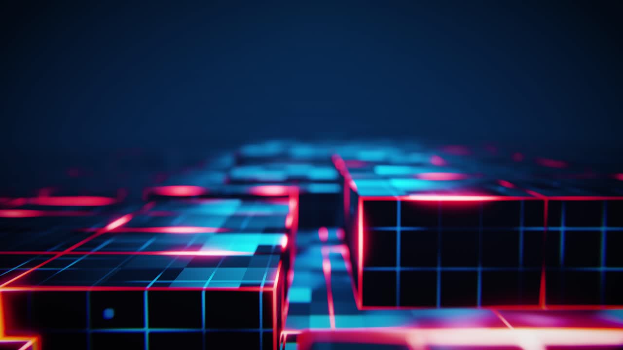 Dynamic Digital Network with Glowing Red and Blue Lines