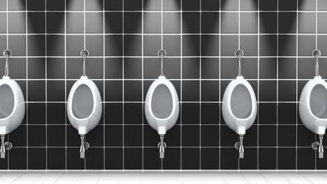 los urinarios en un baño público. animación en 3d, bucle sin costuras.