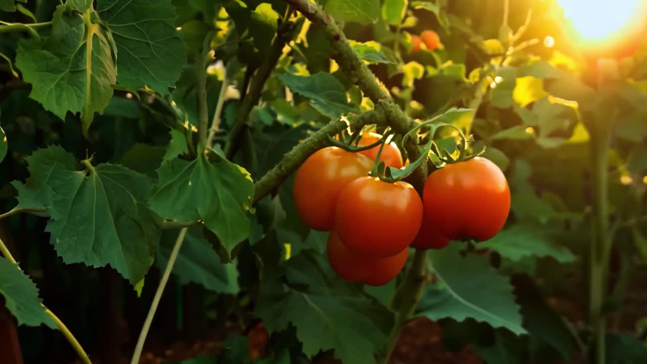Ripe tomatoes growing in a garden