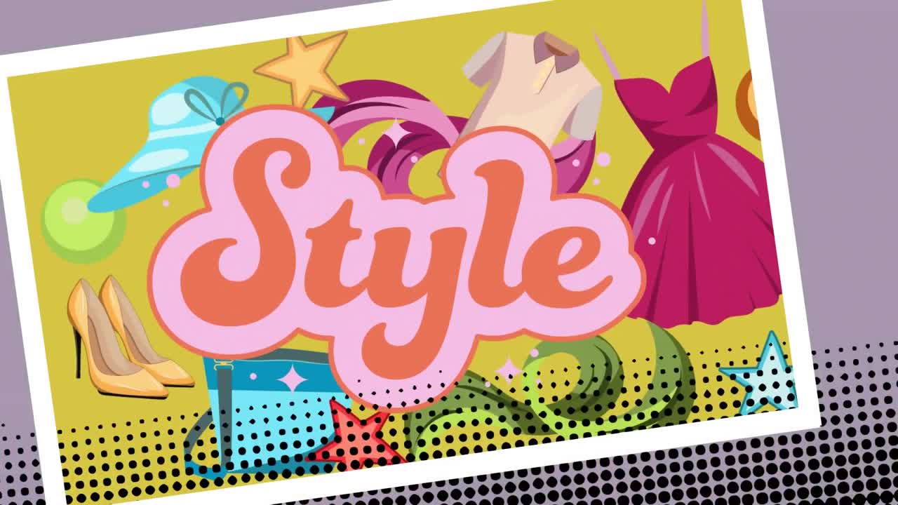 녹색 배경에 스타일 텍스트와 옷 아이콘의 애니메이션