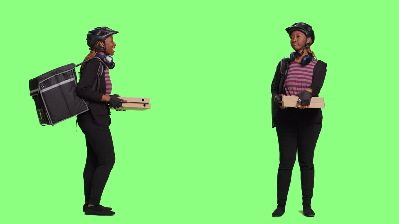 Pizza delivery person with helmet