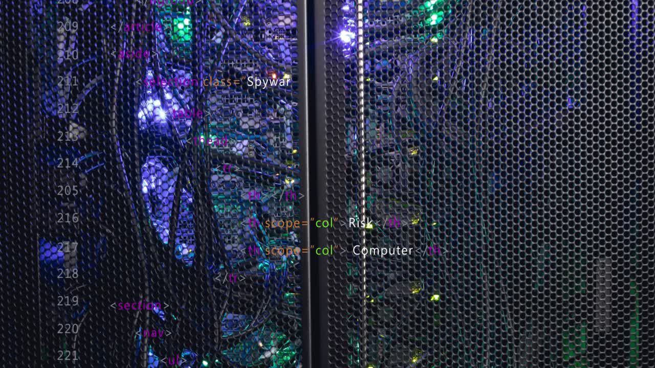 Animation of data processing against close up of a computer server