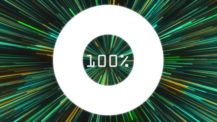 Animation of loading circle over black space with moving yellow and green lines