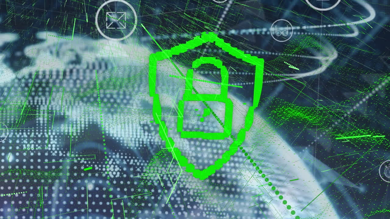 어두운 배경에서 데이터 처리 및 락의 애니메이션