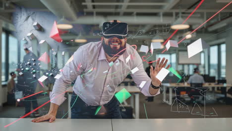 professional engaged in immersive virtual reality experience in an office setting