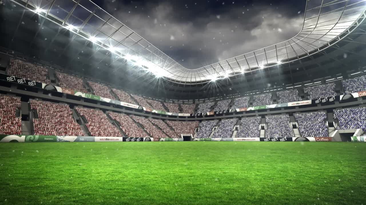 animación de redes de conexiones que giran sobre estadios deportivos