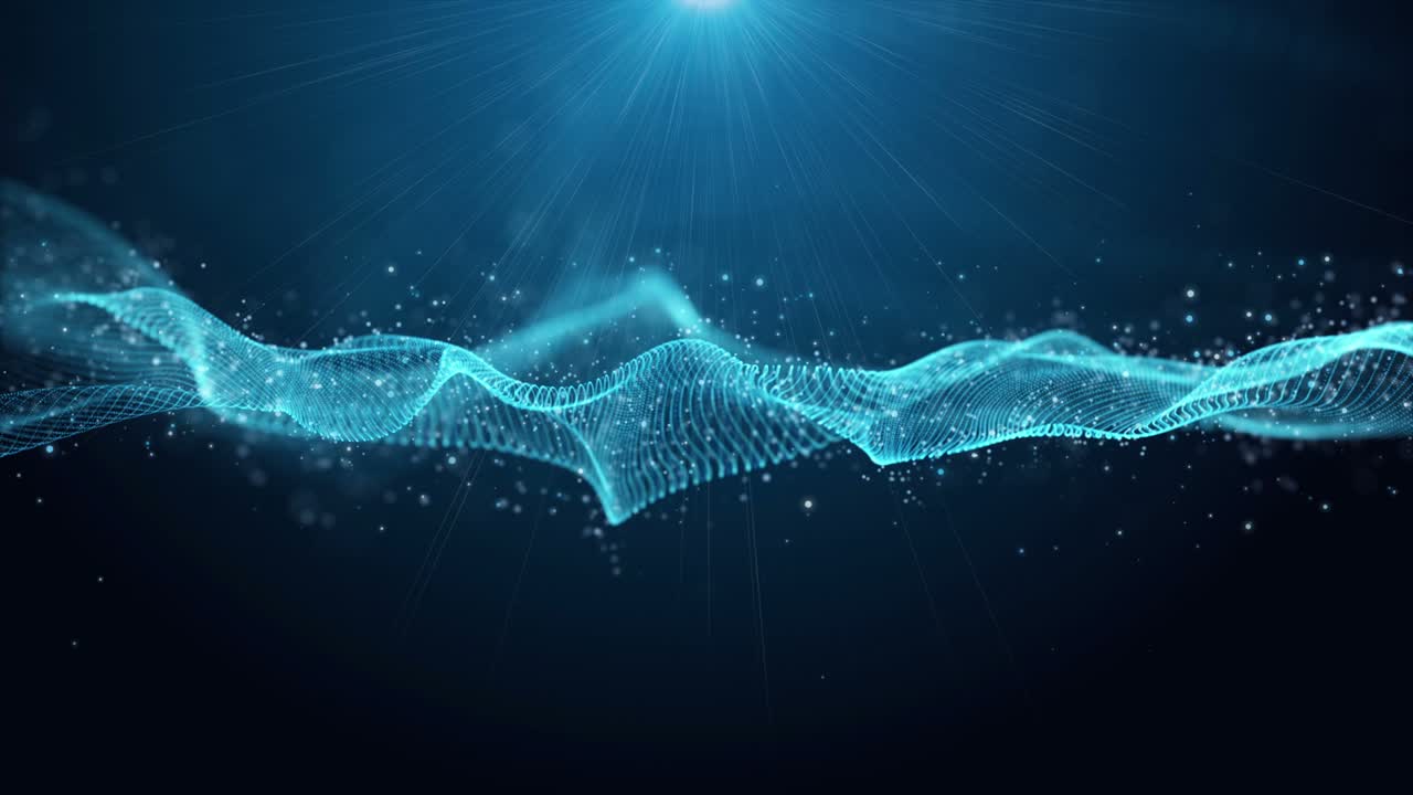 Futuristic animation with wave object and glitter particles plus light in slow motion, 4096x2304 loop 4K
