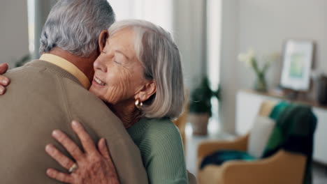 hug, happy and a senior couple in a nursing home