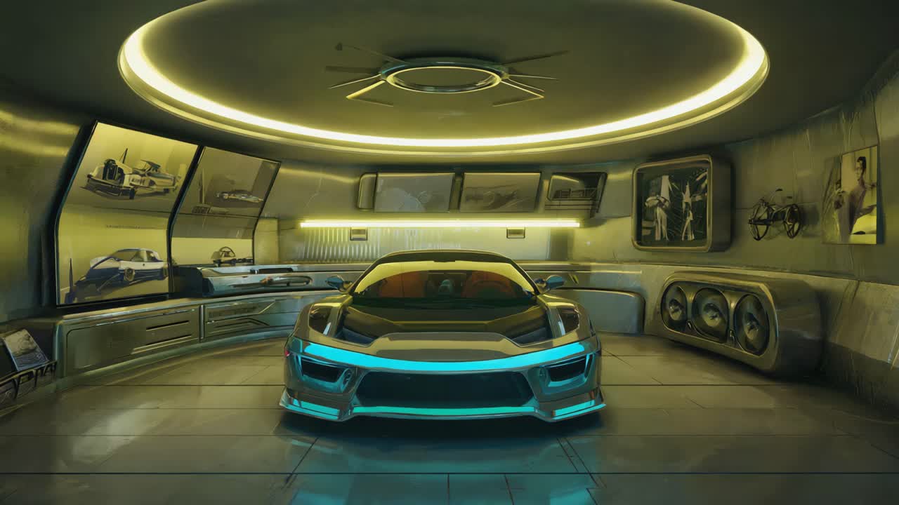 Futuristic Car in Modern Garage