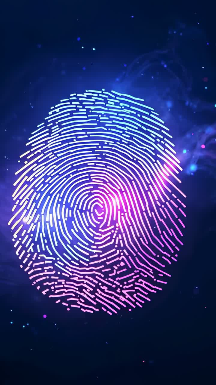 Vertical video: Animating fingerprint lighting space on start with halo burst, particle glow