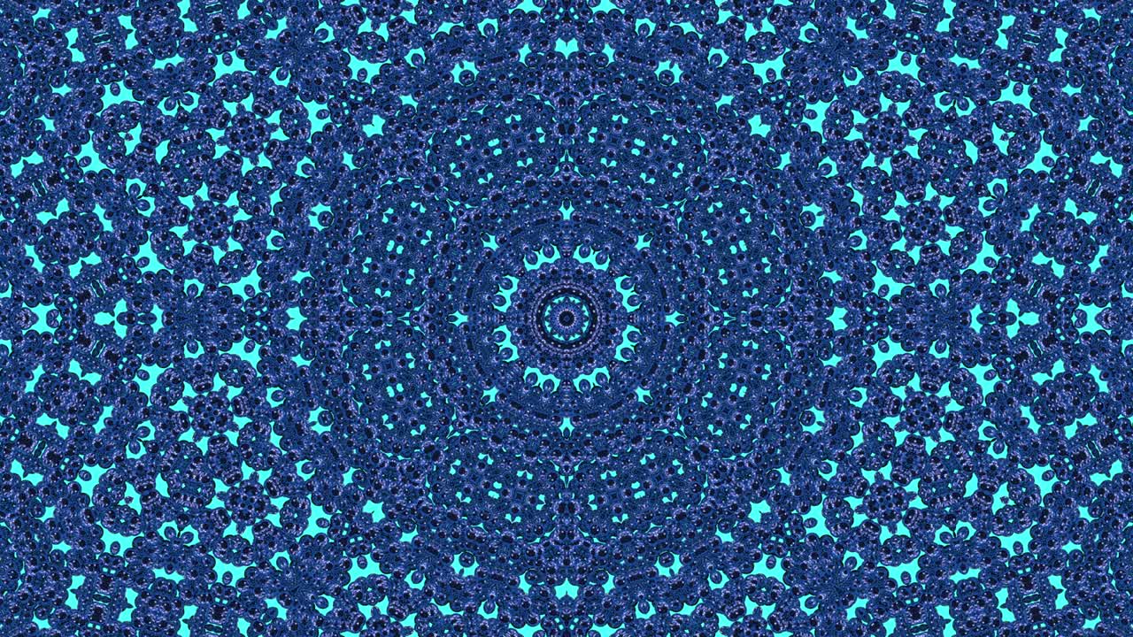 3d en bucle abstracto ornamentado fondo decorativo. hipnótico caleidoscopio de color azul de moda.