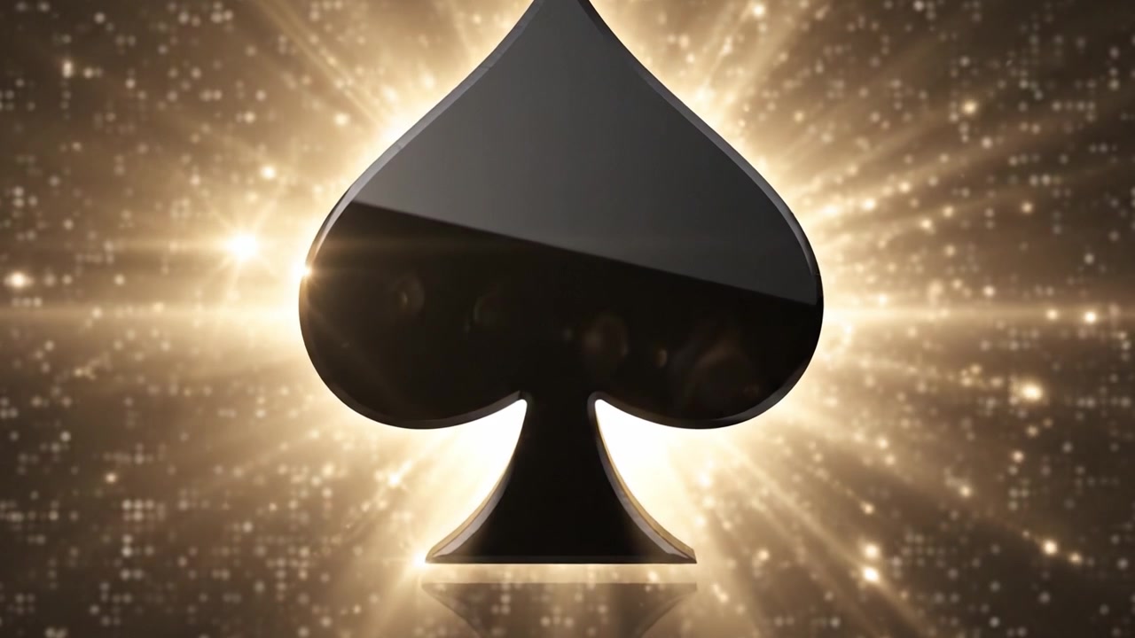A Dynamic Journey from Explosive Energy to the Iconic Spade Symbol, Illuminated by Shimmering Lights and Captivating Visual Effects in a Stellar Background
