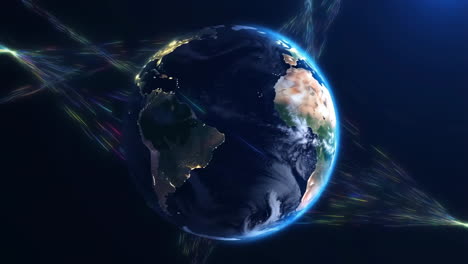 earth with digital network and light connections