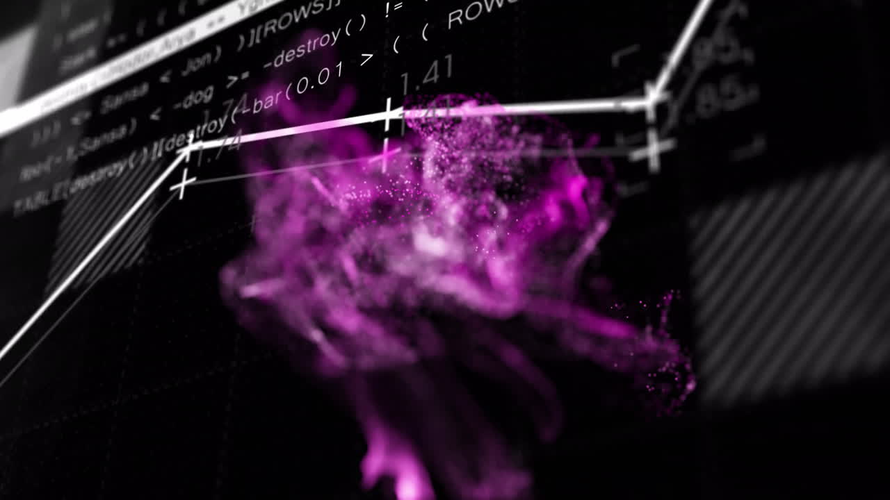 animación de puntos púrpuras sobre el procesamiento de datos en fondo negro